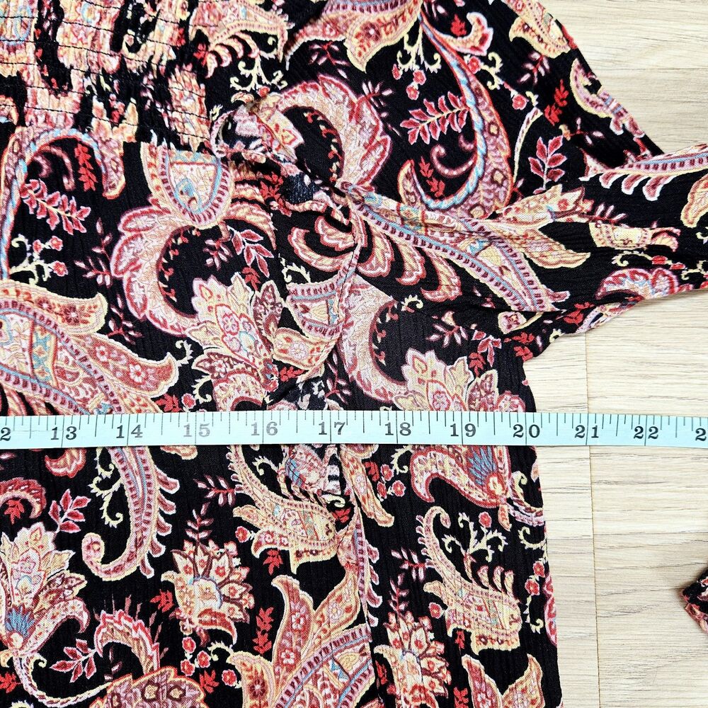 Knox Rose Womens Black Boho Floral Paisley Blouse Size Large Ruffles Longsleeve - Picture 6 of 9